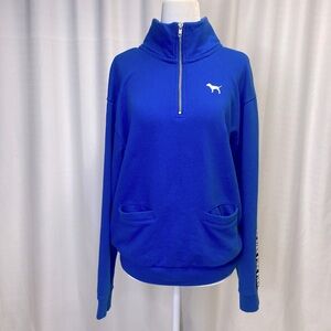 PINK Victoria Secret Pullover 1/4 Zip Blue sweatshirt. Size Medium